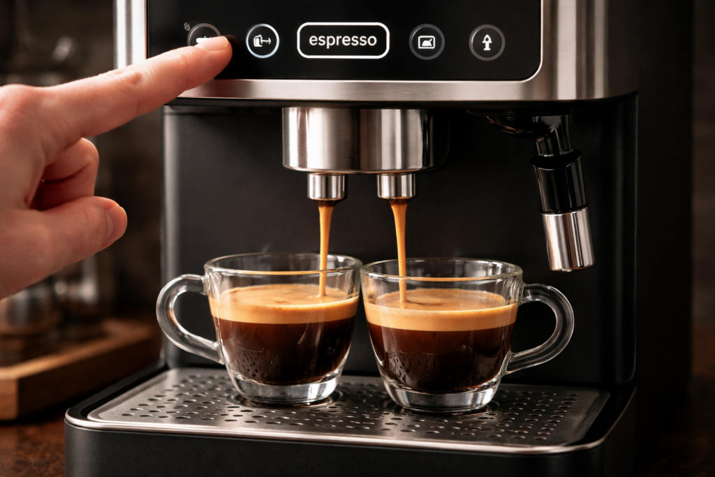 Manual vs Automatic Espresso Machines: A Complete Buyer’s Guide for Home Baristas 3 Automatic espresso machine brewing espresso with one-touch controls
