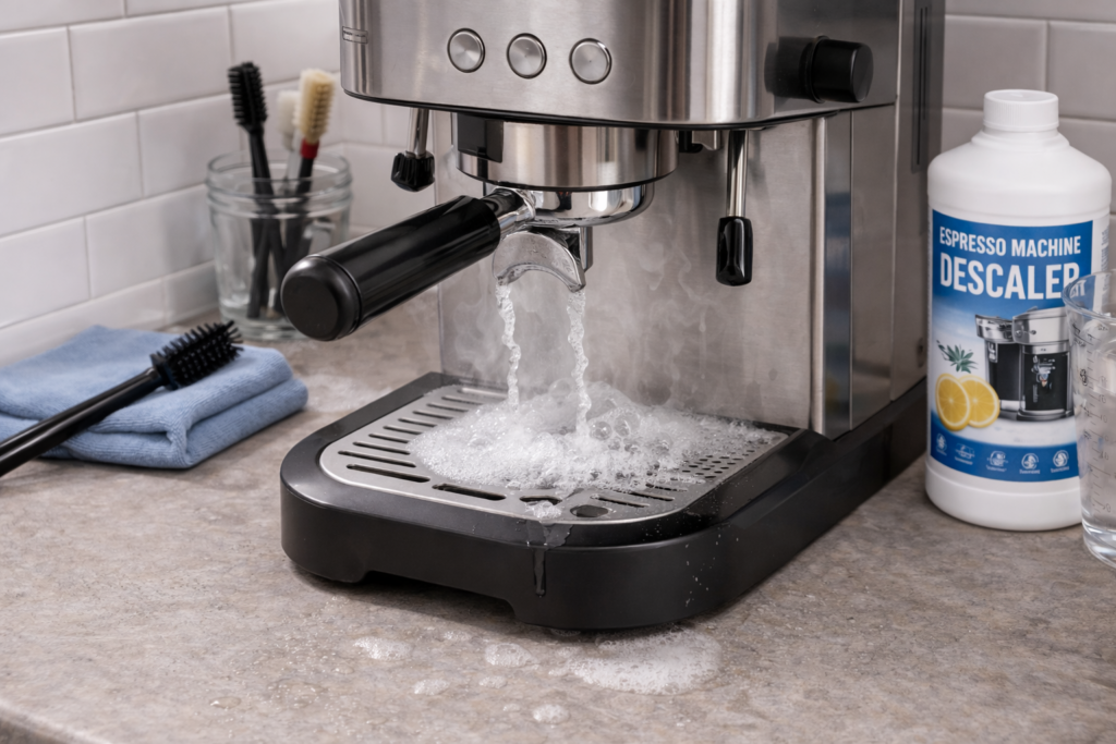 Espresso Machine Maintenance: The Complete Long-Term Care Guide for Home Espresso Machines 4 Backflushing espresso machine group head using blind basket and cleaning cycle