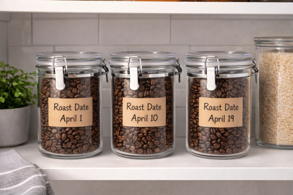 Best Espresso Beans for Home Espresso (2026): Top Picks + Buying Guide 6 Espresso coffee beans in bottles showing dates of storage