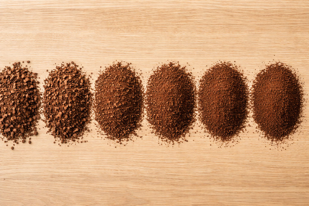 Grind Size Explained: The Complete Guide to Coffee Grind for Better Flavor (Espresso, Drip, Pour-Over & More) 1 Coffee grounds from coarse to fine showing grind size differences for dialing in coffee