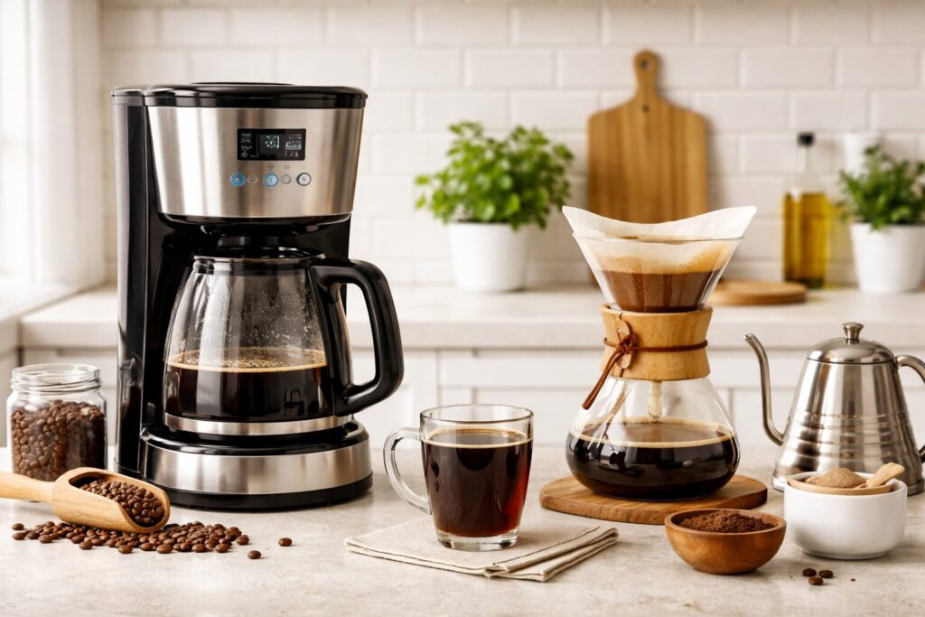 Best Coffee Makers for Everyday Brewing. Drip coffee maker and pour-over setup