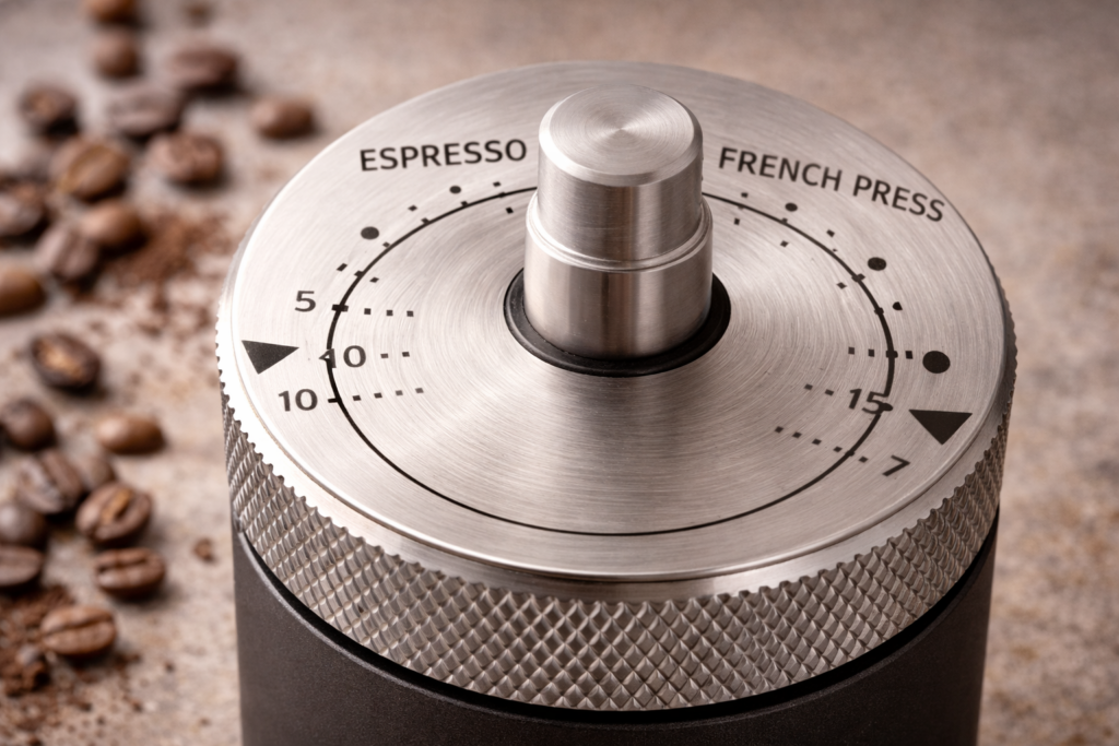 Best Manual Coffee Grinders (2026 Buyer’s Guide) 9 Manual coffee grinder adjustment dial showing click settings for grind size