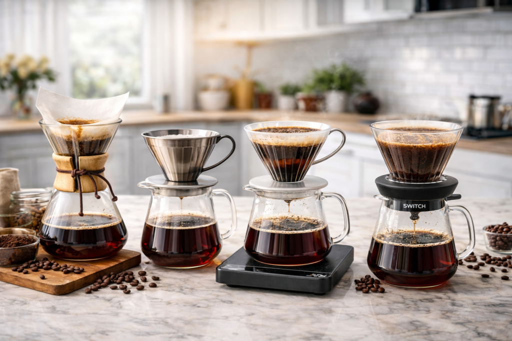 Best Pour-Over Coffee Makers 7 comparison of pour over coffee makers on counter