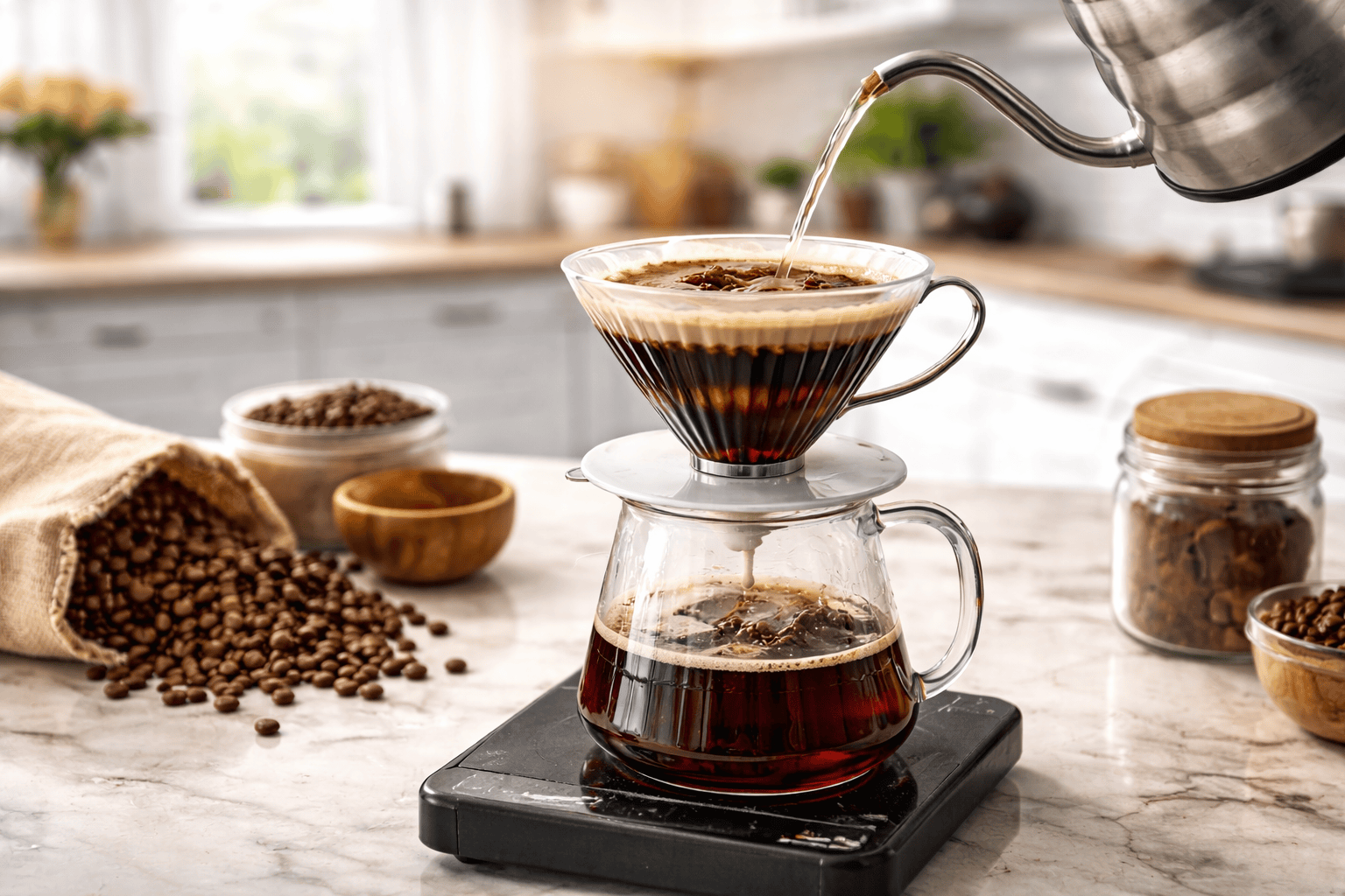 Hario V60 pour-over coffee maker brewing coffee