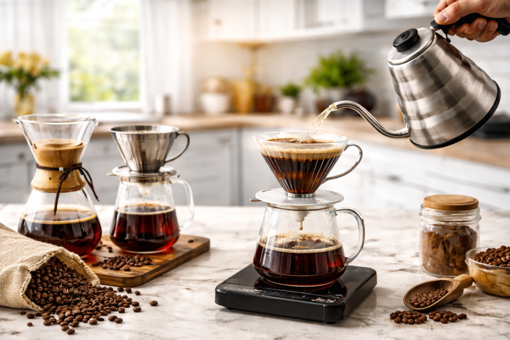 Best Pour-Over Coffee Makers 2 manual pour over coffee brewing with gooseneck kettle