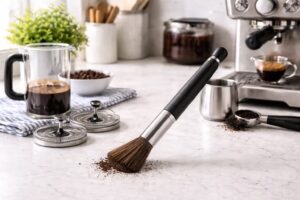 Soft bristle coffee equipment cleaning brush for French press mesh filter and plunger rod threads