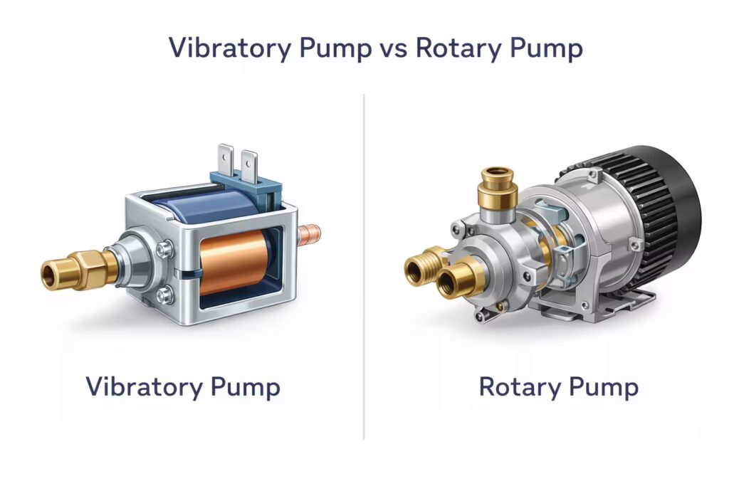 Espresso Machine Types Explained 7 Comparison image showing vibratory pump and rotary pump components used in espresso machines