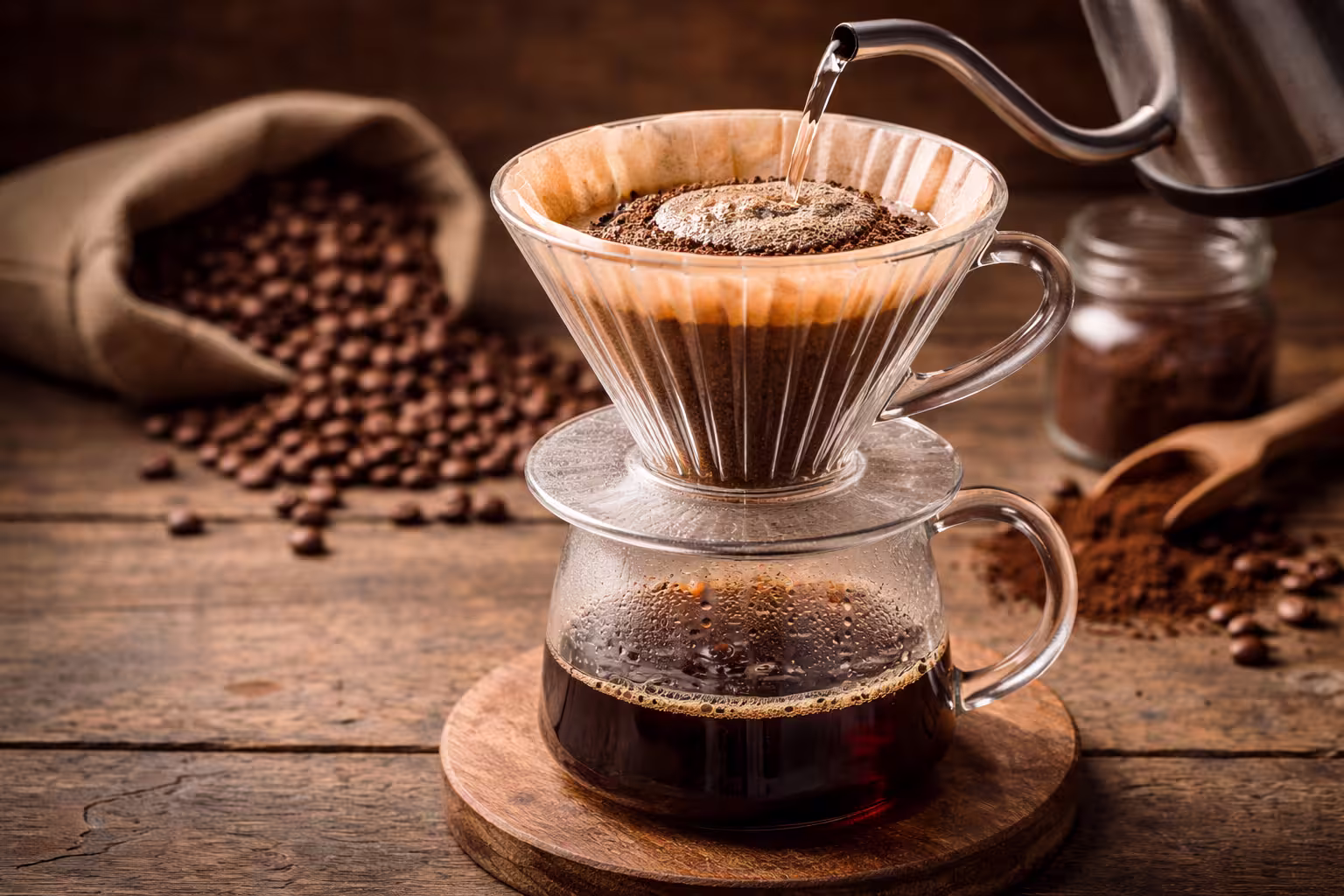 Pour-over dripper on a glass server