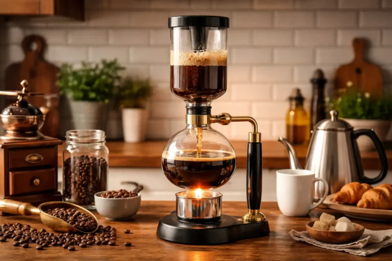 Siphon coffee maker brewing coffee