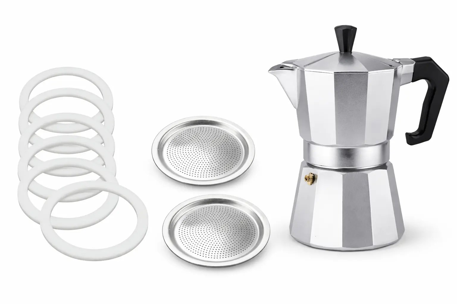 Moka pot gasket and filter plate replacement set