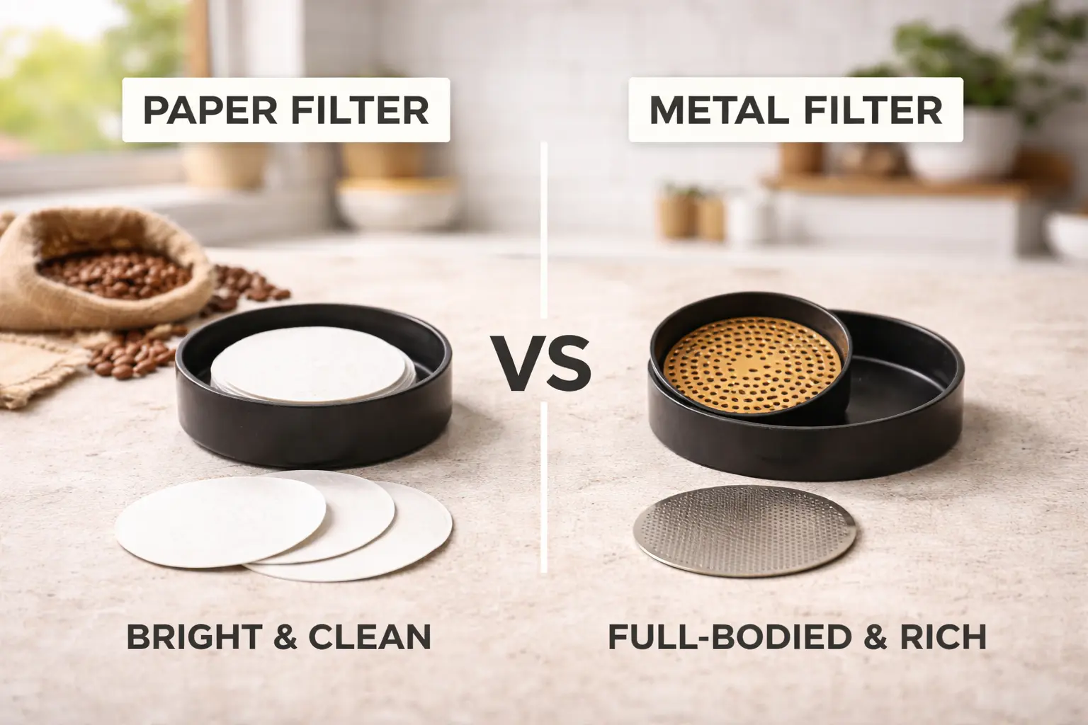 AeroPress paper filter and metal filter compared